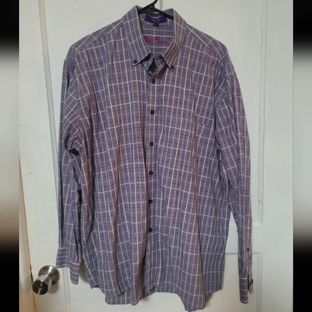 Alan Flusser Purple Plaid Button-Down Shirt Large